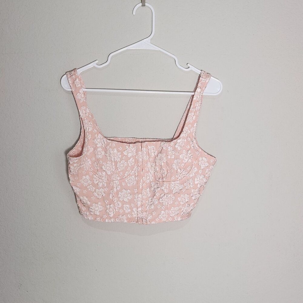 Wild Fable Pink Floral Corset Crop Top‎ Womens Medium Smocked Back Cottagecore